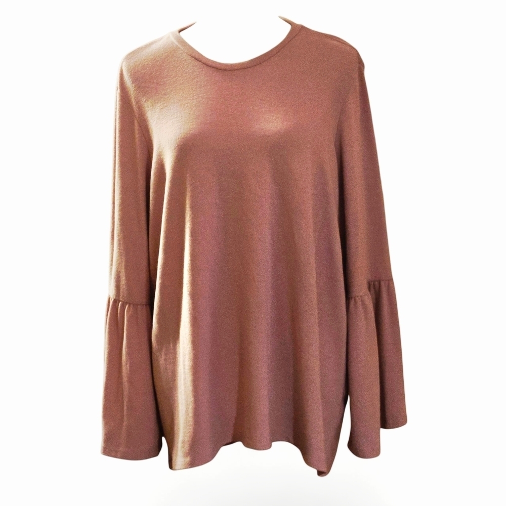 DG2 Diane Gilman Women's XL Long Sleeve Top Bell Sleeves Dusty Rose Super Soft